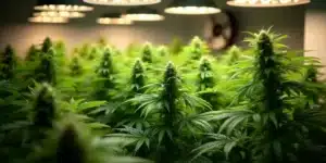 Cannabis plants under grow lights during autoflower week 2.