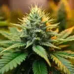 Close-up of a cannabis bud in autoflower week 10 with dense trichomes.