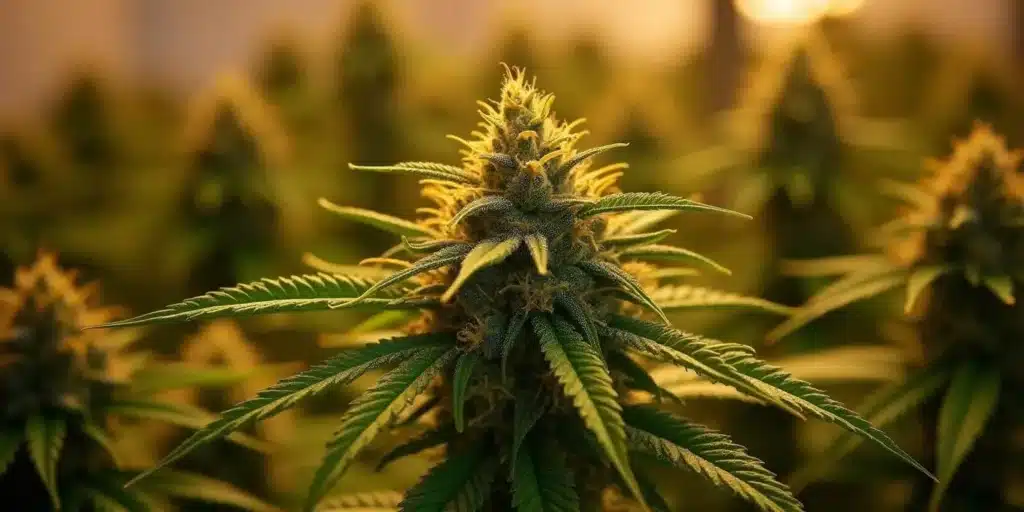 Close-up of a flowering cannabis bud during autoflower week 8.