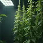 Indoor cannabis plants during autoflower week 8 under LED lighting.