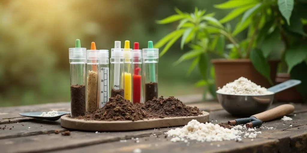 Soil pH testing kit with samples for properly amending soil for cannabis cultivation