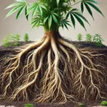 Cross-section of soil revealing cannabis plant roots, emphasizing their complexity and impact on healthy plant development