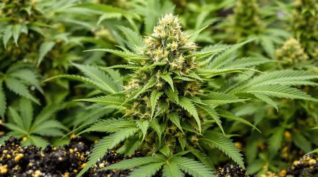 Flowering cannabis plant showcasing optimal growth with basic cannabis nutrients.