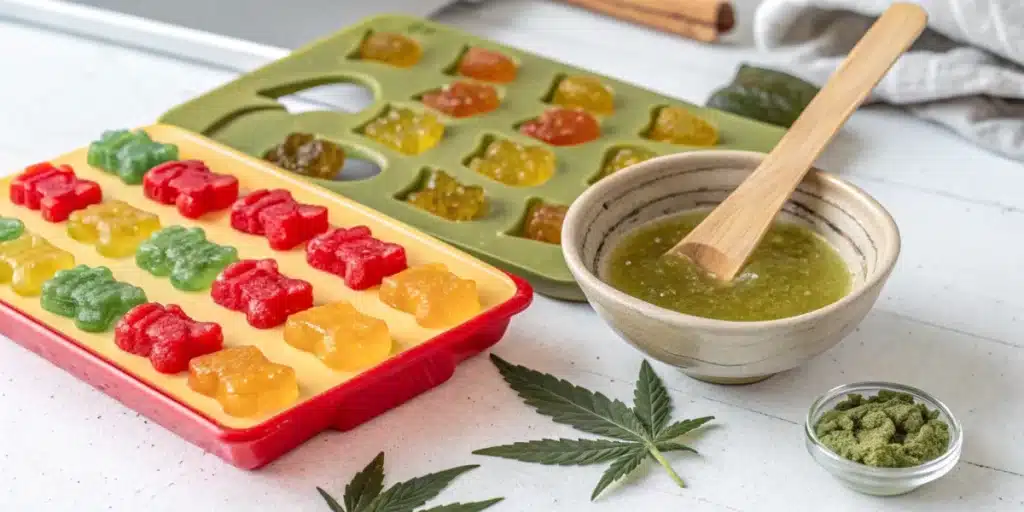 Homemade cannabis-infused gummies in a silicone mold