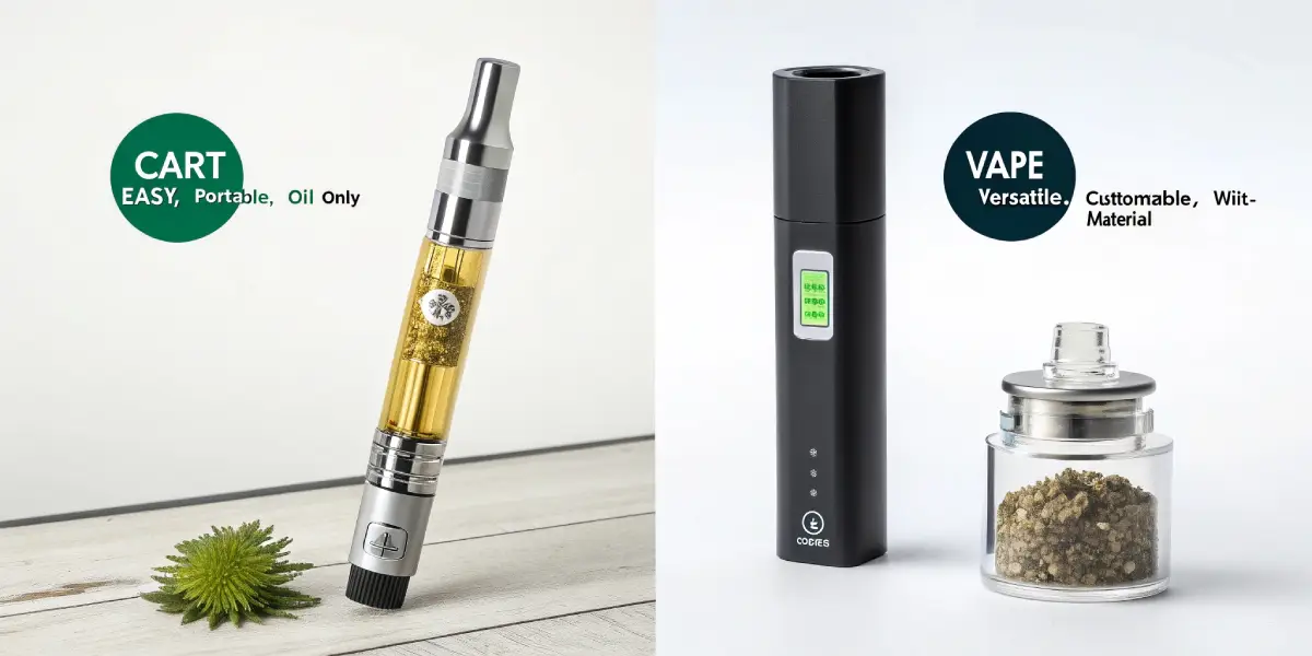 side-by-side comparison of cannabis vape cartridge and dry herb vaporizer