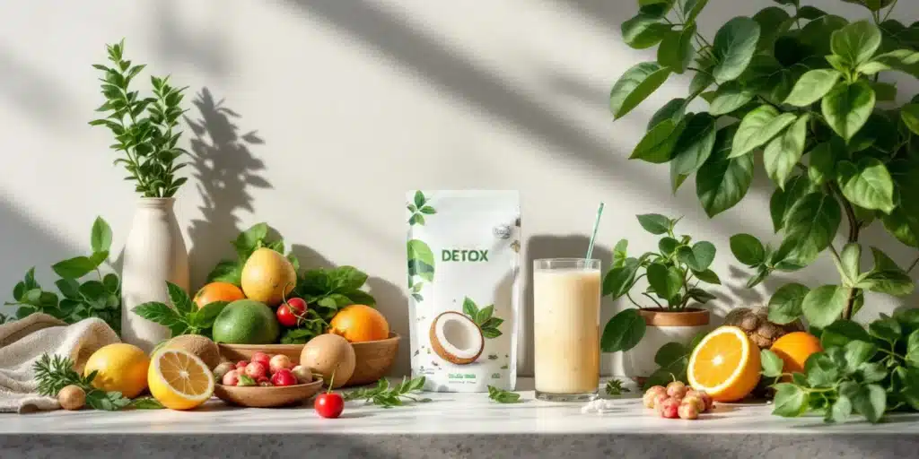 A natural detox drink with coconut, citrus fruits, and herbal ingredients for THC detoxification.