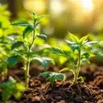 Thriving cannabis plants growing in nutrient-rich soil under natural sunlight.