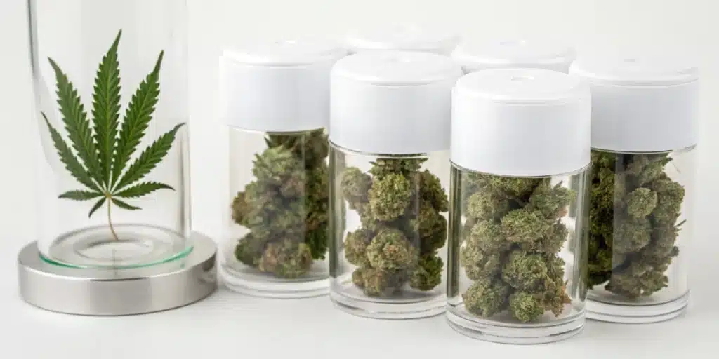 Dispensary shelf displaying high-quality cannabis terpene products for arthritis with transparent lab results and clear labeling.