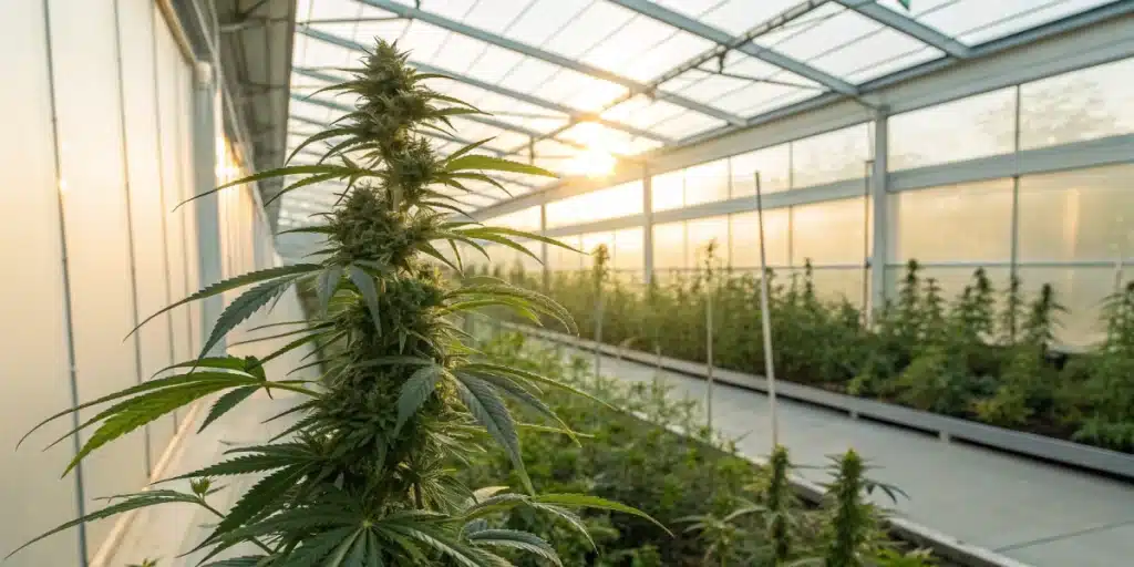 Sunlit cannabis plant representing cannabis treatment for epilepsy in a natural care setting.