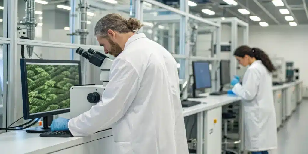 Laboratory setup featuring cannabis extracts and imaging tools supporting cannabis treatment for glaucoma.