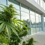 Close-up view of a cannabis plant and clinic environment illustrating cannabis treatment for glaucoma.