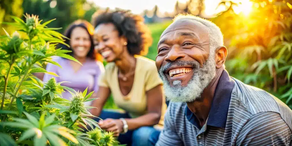Patient enjoying improved quality of life through cannabis treatment for lymphoma during outdoor activity.