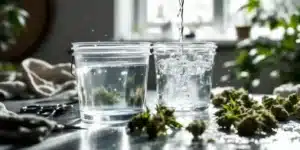 Cannabis buds being rinsed with clean water for optimal purity.