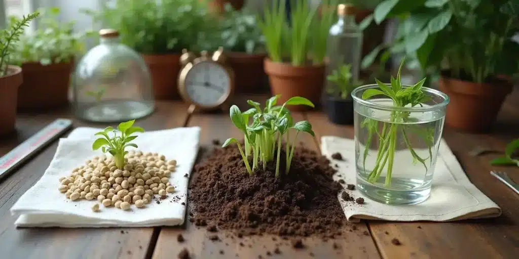 Different methods for autoflowering seed germination using soil and water