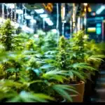 Indoor cannabis grow room with an advanced auto watering system and digital monitoring.