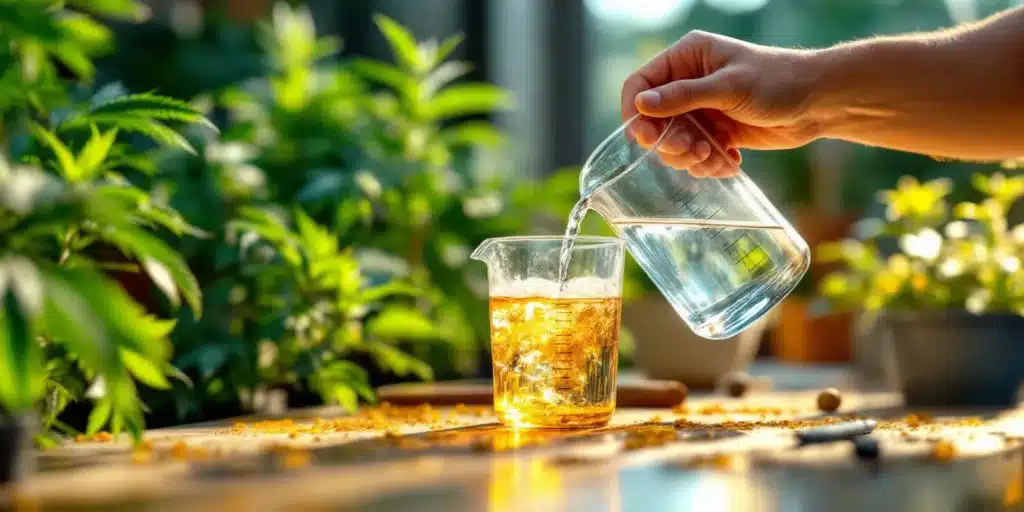 Mixing Cal-Mag nutrient solution for cannabis plants.