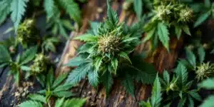 Close-up of fresh hemp plants, the source of CBD, used for hemorrhoid relief and anti-inflammatory benefits.