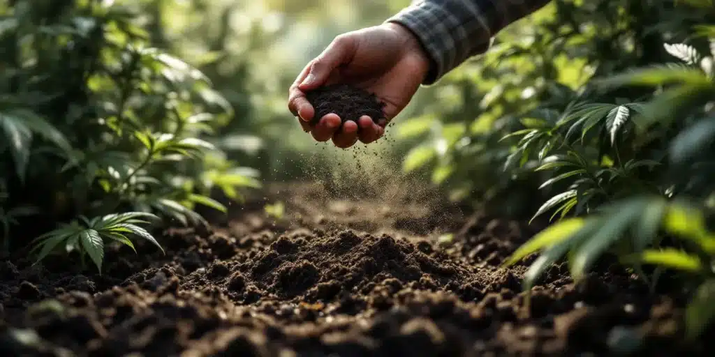 Organic soil with worms for cannabis cultivation