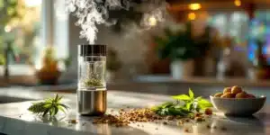 Sleek dry herb vaporizer producing pure cannabis vapor.