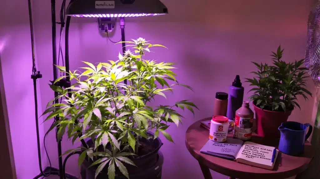 Best autoflower strains indoor in a compact grow setup with purple lighting
