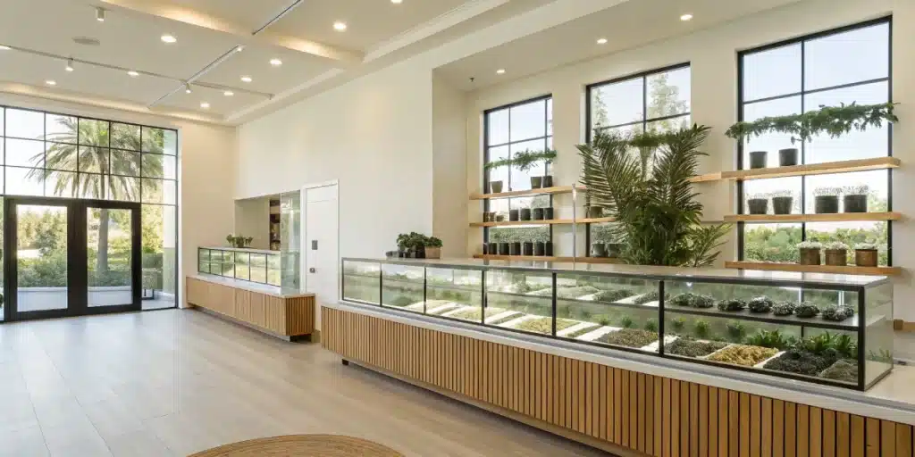 Modern wellness center with premium cannabis products for mental health displayed, highlighting natural treatment options.