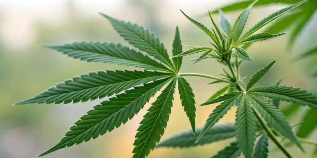 Close-up of a premium cannabis leaf symbolizing natural support and wellness in cannabis for mental health.