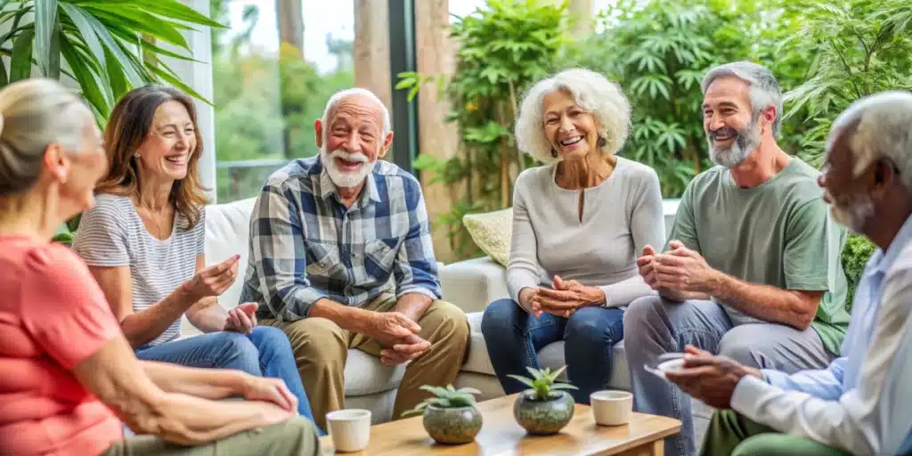 Healthcare professional consulting with an older patient in a modern clinic about cannabis use for anxiety among older adults.
