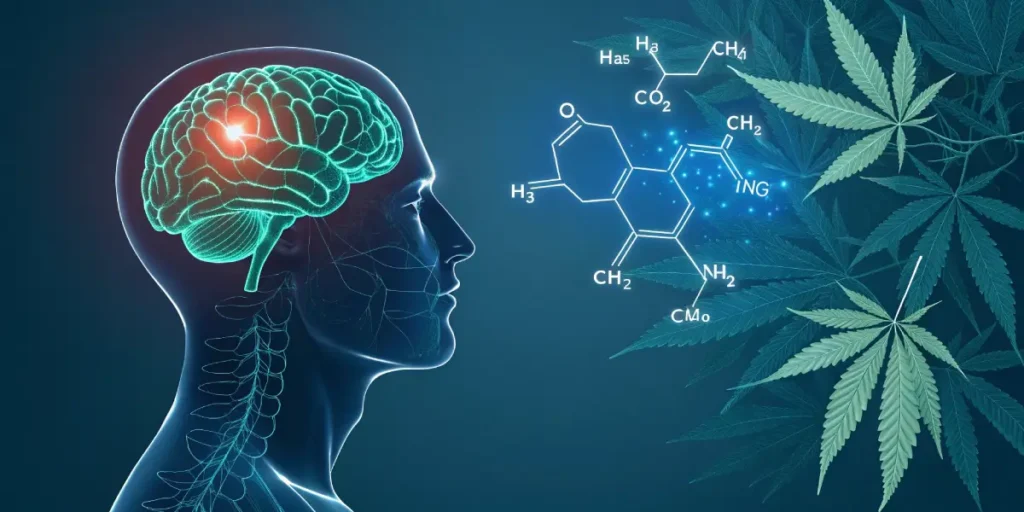 High-angle shot of a lush thriving indica cannabis plant with thick buds