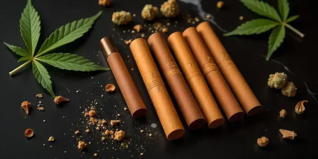 Premium pre-rolled cannabis blunts with natural leaves and crumbs