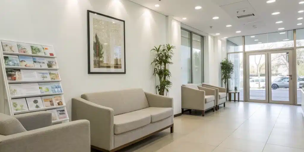 Clinic display highlighting a sample treatment plan for cannabis use disorder with clear informational posters.