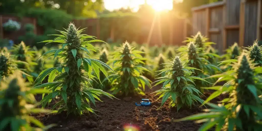 Fertilizing outdoor cannabis: A thriving cannabis garden.