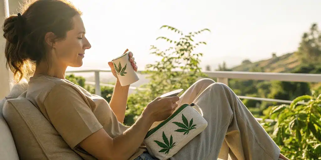 Modern flat lay showcasing Best CBD Pouches with eco-friendly packaging and accessories.