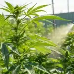 Outdoor cannabis garden being nourished with the best fertilizer for weed outdoor, showcasing robust plant growth under natural sunlight.