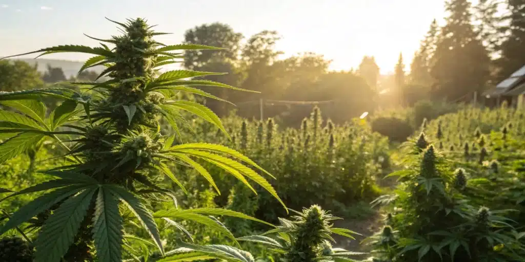 Outdoor cannabis garden flourishing with the best nutrients for outdoor grow.