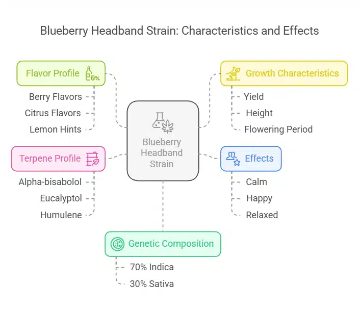 Blueberry Headband strain close-up showcasing dense, frosty buds with a mix of deep green and purple hues, covered in trichomes