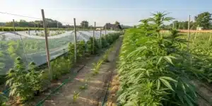 Outdoor cannabis garden using organic methods to protect your outdoor grow from bugs naturally with companion planting and netting.