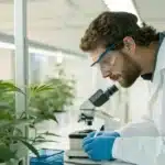 Realistic image of a scientist analyzing cannabis extracts labeled CBG and CBN in a modern lab setting with precise digital instruments.