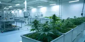 Laboratory scene showing which cannabis preparation involves flash freezing and extraction using modern instruments.