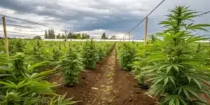Healthy cannabis garden free of outdoor grow mold with ample spacing and natural sunlight.