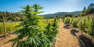 Lush outdoor marijuana garden with robust plants thriving in ideal soil for marijuana plants outdoors.