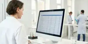 Person reviewing cannabis test results on a computer with clear detection time data.