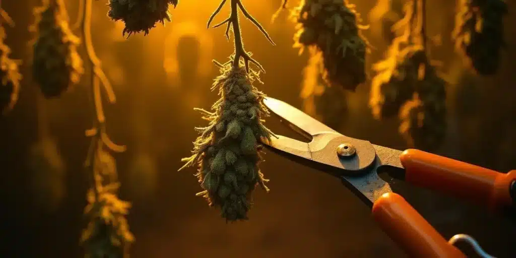 Close-up of a cannabis bud being trimmed after receiving optimal nutrients during its growth cycle, ensuring maximum potency and yield.