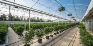 A vibrant greenhouse best outdoor grow setup with thriving cannabis plants and automated climate control systems.