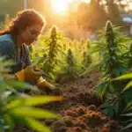 Grower enriching soil for outdoor cannabis plants