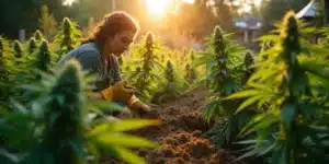 Grower enriching soil for outdoor cannabis plants