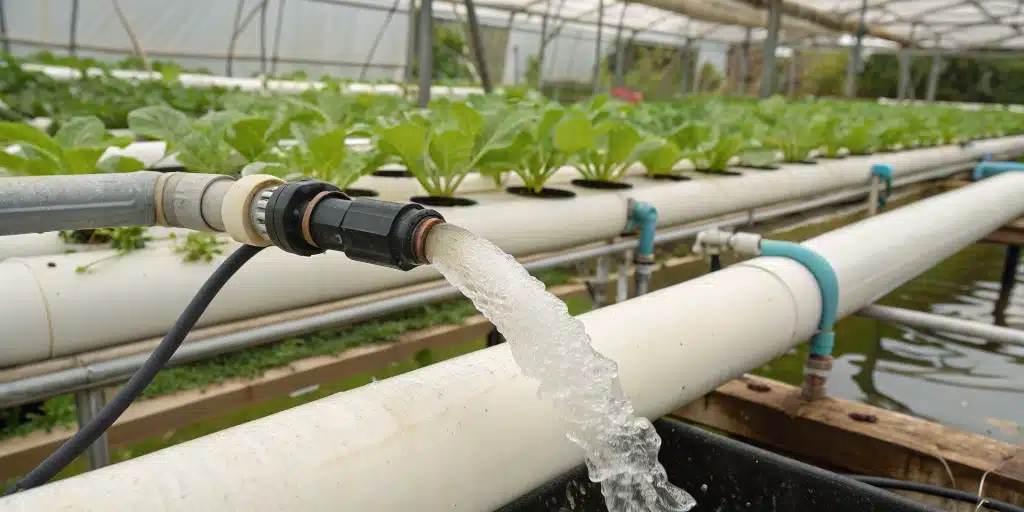 Close-up of Outdoor Hydroponics nutrient delivery system ensuring optimal cannabis growth.