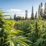 Outdoor cannabis garden with best mold resistant strains thriving in humid conditions