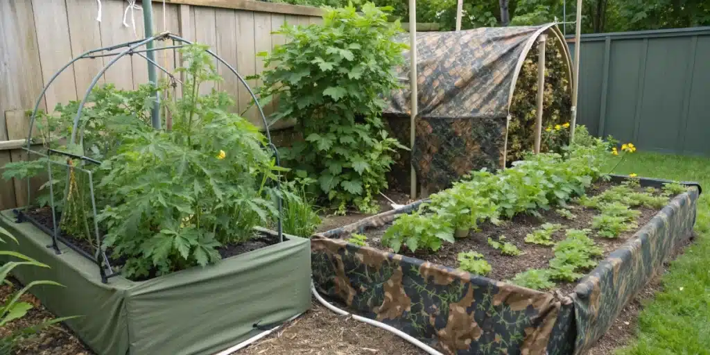 Discreet odor control setup in a backyard cannabis garden