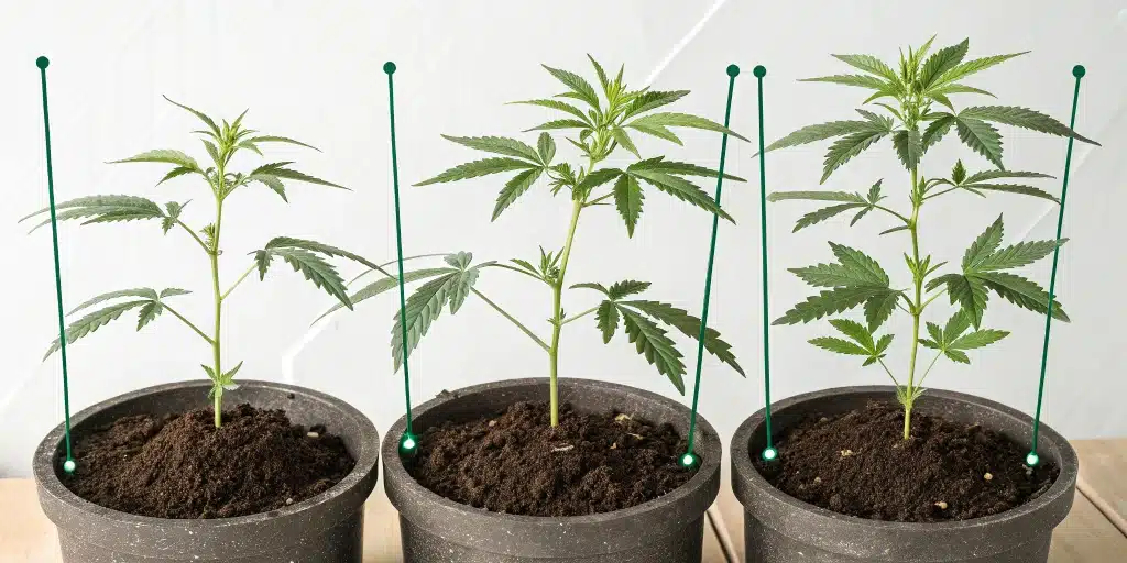 Infographic outlining growth stages and key indicators for when to stop topping outdoor plants.