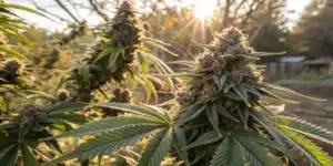 Close-up view of flowering cannabis buds showing increased yield during outdoor cultivation."